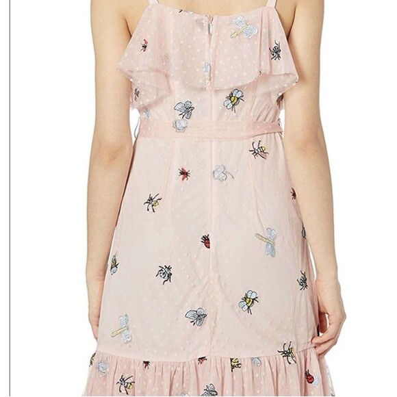Betsy Johnson Pink Ruffle Tiered Cottagecore Bees Bugs Polka Dot Dress, Size 12 - Picture 2 of 15
